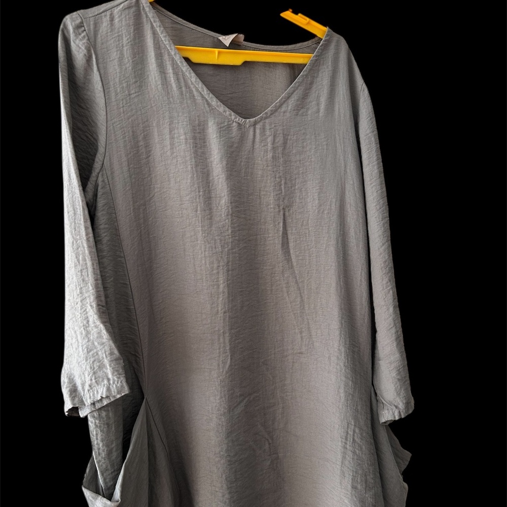 Oversize Gray Tunic Lagenlook Pockets! M Comfortable